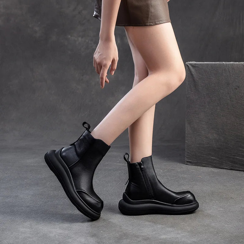 GKTINOO Genuine Leather Short Boots Women Shoes 2025 New Autumn Winter Round Toe Thick Soled Zip Handmade Platform Women Boots