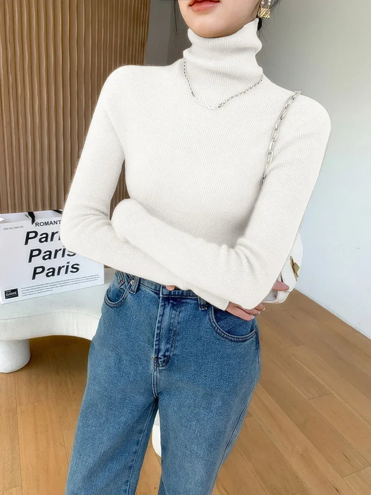 100% pure cashmere sweater women  sweater slim fit sweater versatile for autumn and winter knitted high neck cashmere