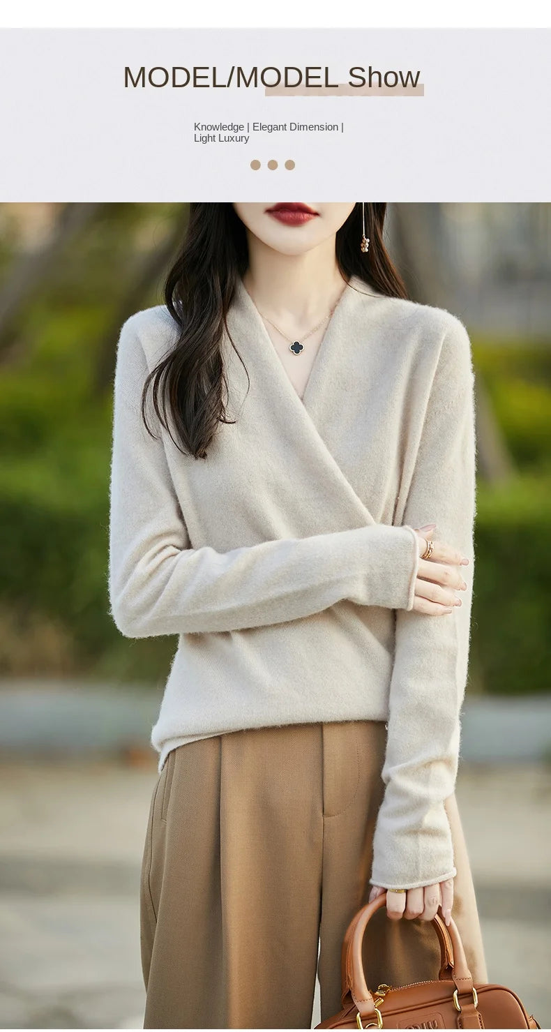 Women's Knitted Cashmere Sweater 100% Merino Wool Thickened Top Loose Long Sleeve Clothing Warm For Autumn And Winter YYY2442