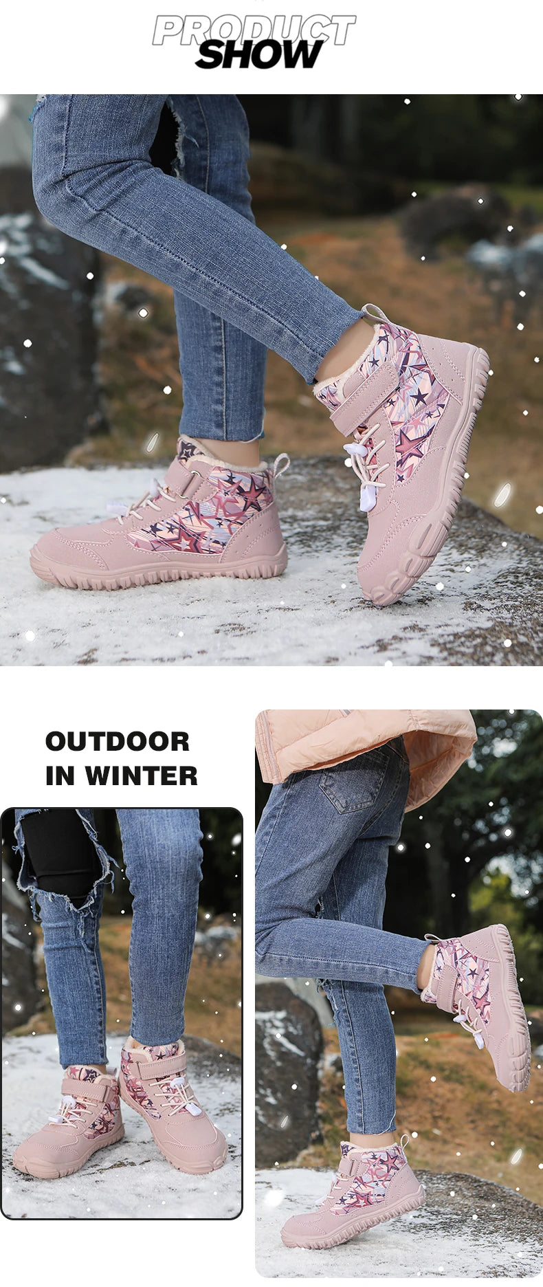 New Parent-child Winter Boots Men and Women Snow BareFoot Outdoor Non-slip Warm Fur Casual Boys/girls Sneakers Kid's Ankle Boots