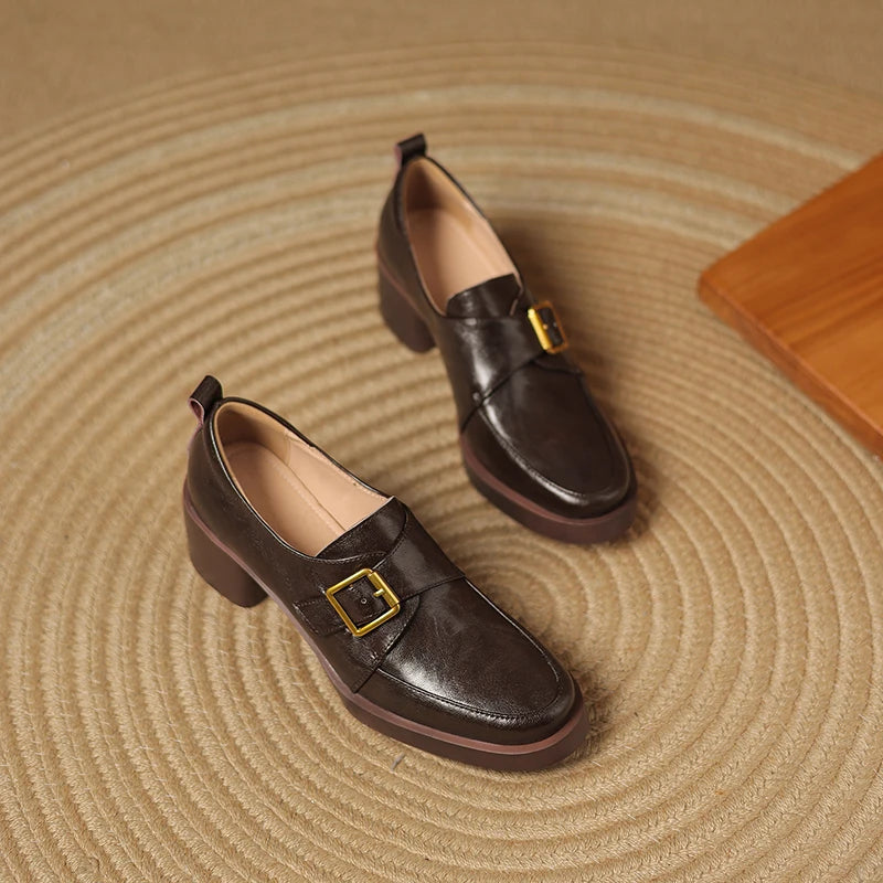 2026 New Women Pumps Pointed Toe Women Shoes Chunky Heel Loafers Fashion High Heels Split Leather Ladies Shoes Big Size 43