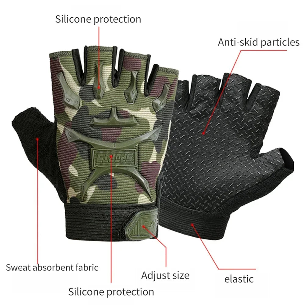 1Pair Kids Half Finger Cycling Gloves Non-Slip Fingerless Adjustable Mitten Shock-Absorbing Gloves for Boys Girls Fishing Biking