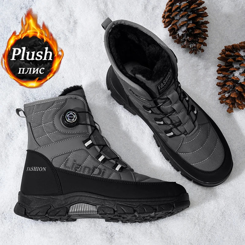 Men's Winter Snow Boots, Mid-Calf Design, Thick Plush Lining for Warmth and Comfort, Suitable for Cold Weather Sports and Casual Wear