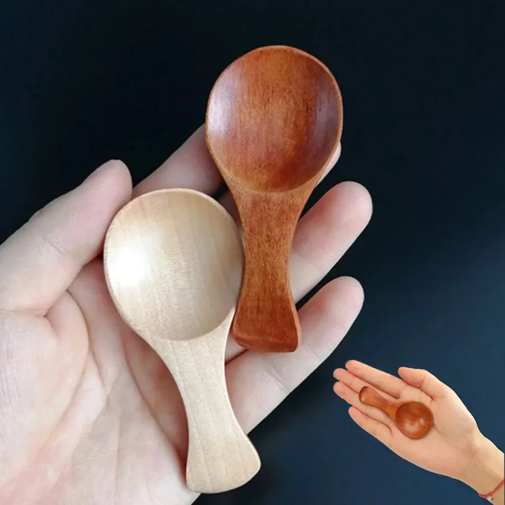 4Pcs Mini Wooden Spoons Small Kitchen Spice Condiment Spoon Sugar Tea Coffee Scoop Short Handle Wood Kids Spoon Kitchen Gadgets