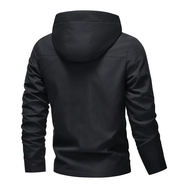 Men Hiking Jacket Spring Autumn Streetwear Fashion Hooded Jacket Casual Zip Up Loose Coat Outdoor Jogging Activewear Windbreaker
