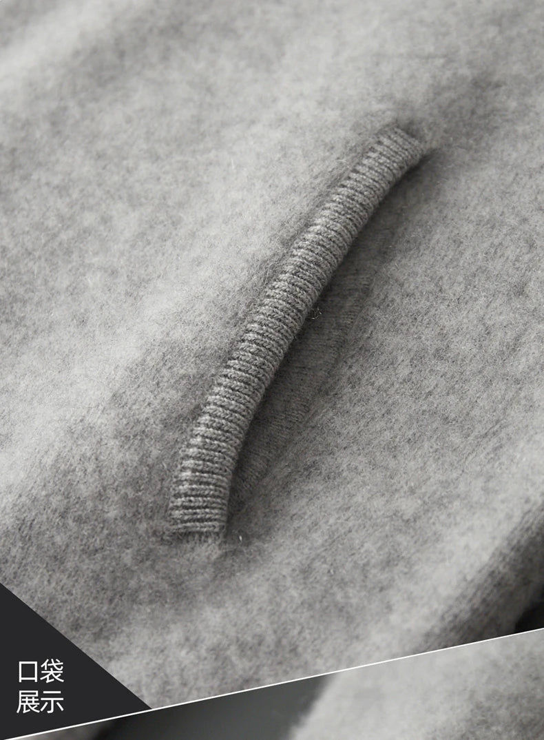 Winter Cashmere Sweater Men's Round Neck Knitted Jacket Contrast Striped Zipper Cardigan Youth Wool Thick Sweater