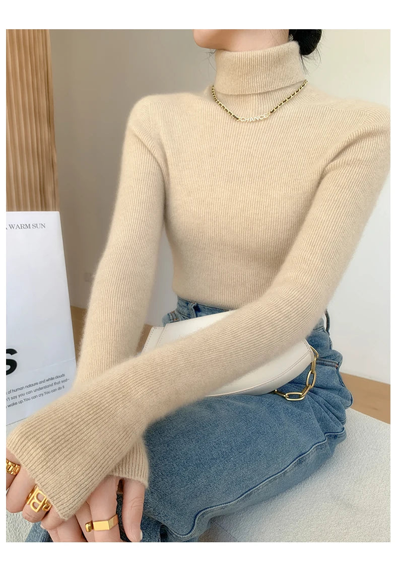 100% pure cashmere sweater women  sweater slim fit sweater versatile for autumn and winter knitted high neck cashmere