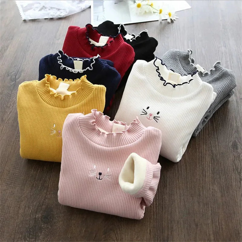 Girls Velvet Bottoming Shirt Winter Hickening Warm Longsleeve T-shirt Children's Baby  Sweater with Fleece Drop Shipping