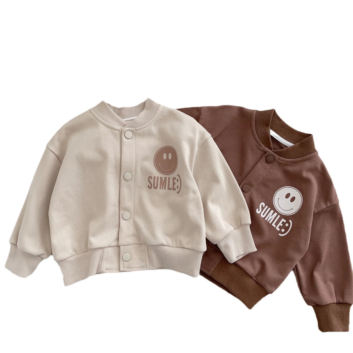 Autumn New Kids Baby Boys Single-breasted Smile Face Print Top Coat Cool Baseball-inspired Uniform Fashionable Toddler 0-5Y