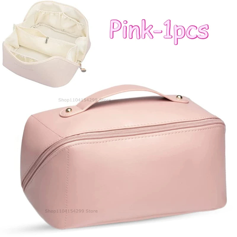 Large Travel  Cosmetic Bag Durable Makeup Bag Organizer High Capacity Makeup Bag Storage Pouch PU Leather Makeup Box for Girls