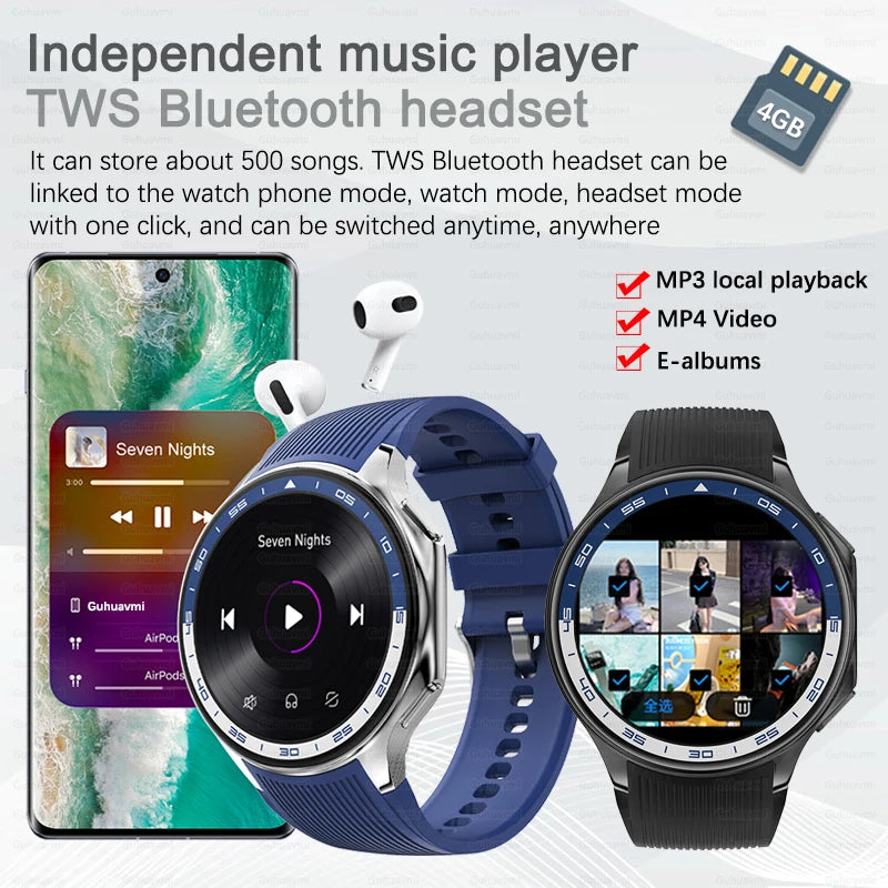 For Huawei IOS 1.43-inch AMOLED Men Smart Watch MP3 MP4 Player 4GB Memory Bluetooth Call Blood Pressure Health Sports Smartwatch