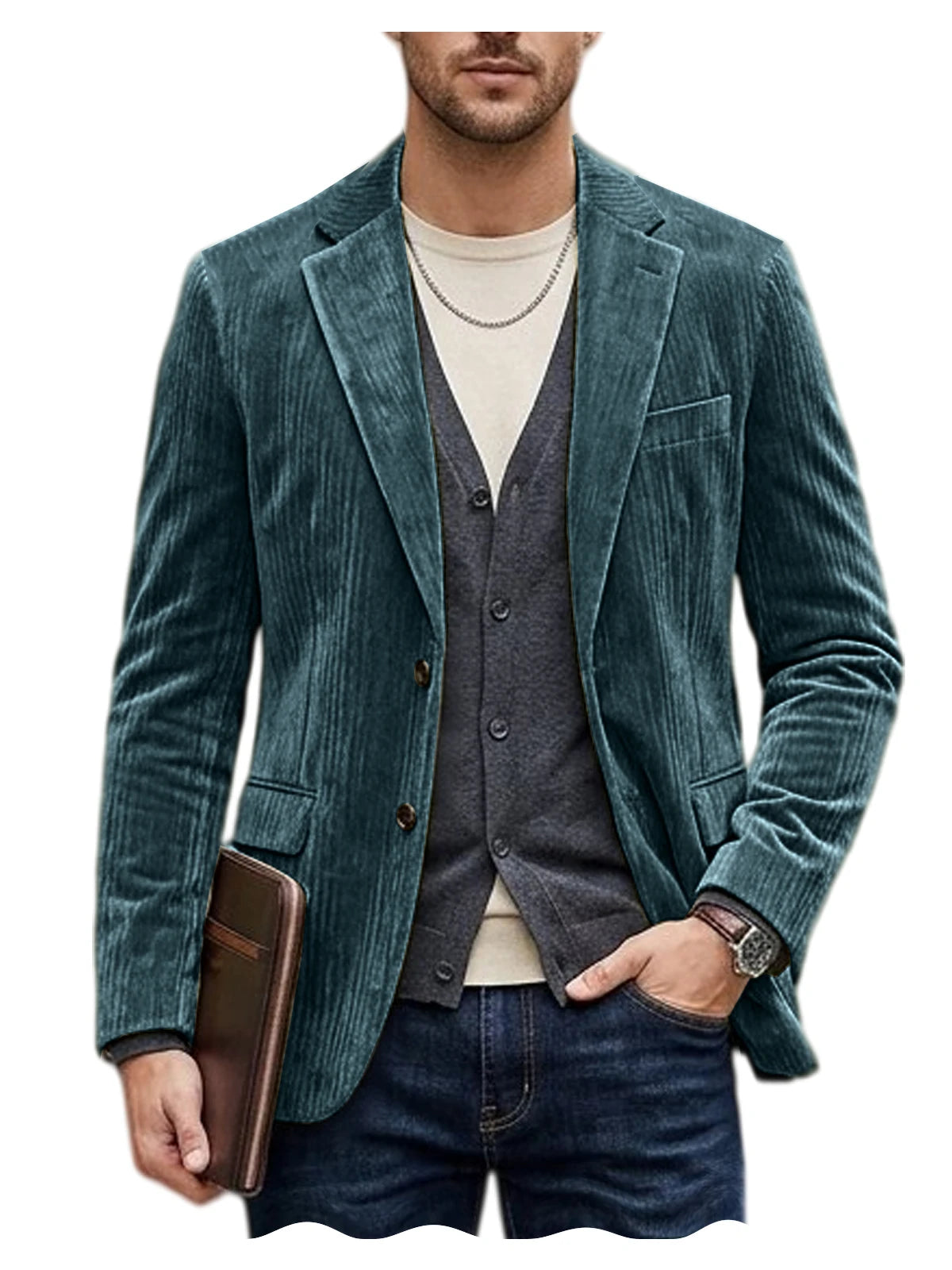Men's Corduroy Blazer Jacket Casual Double-Sided Snow Cotton Slim Fit Notched Lapel Sport Coat for Business Daily Wear