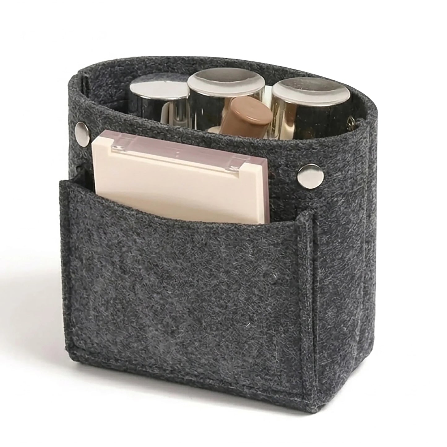 Mini Slim Felt Purse Organizer Insert with Snap Closure, Makeup Bag In Bag Shaper with Multi-Pockets for Handbag & Tote
