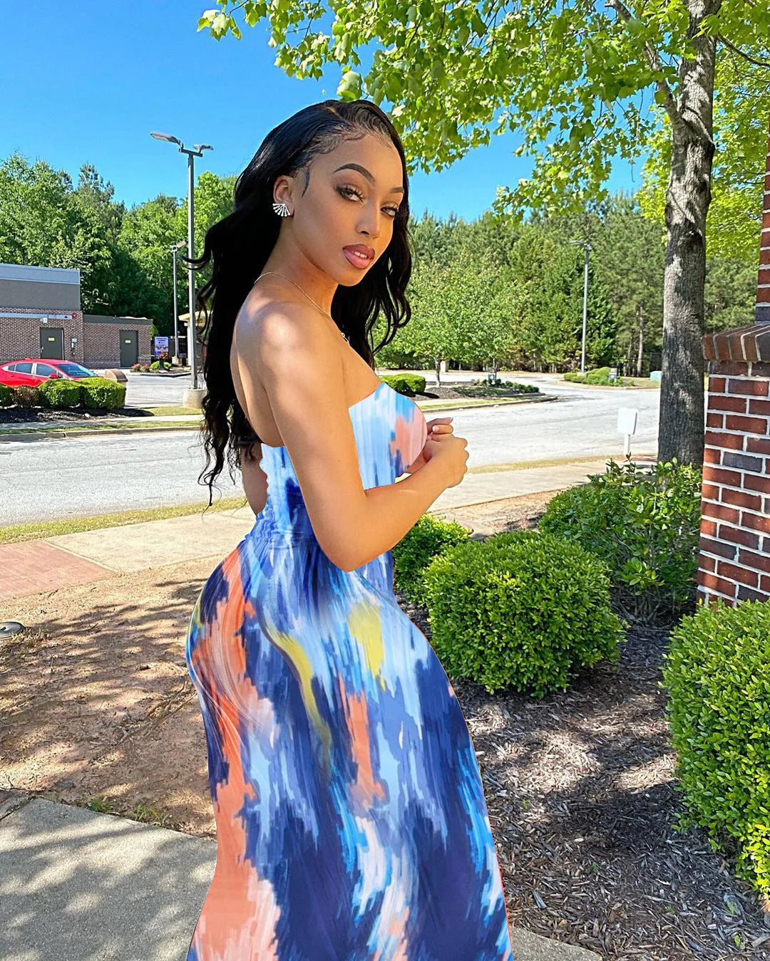 Spring And Summer Dresses For Women Chest Wrap Printed Off Shoulder Bandage Slim Sexy Long Dress New Fashion Party Long Sleeve