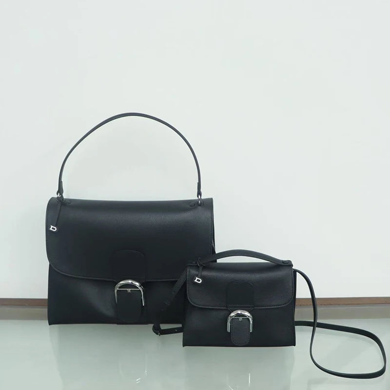 2026 Luxury Brand Genuine Leather Women Shoulder Bags Fashion Gold Buckle Women Handbags Top Quality Solid Crossbody Bags Woman