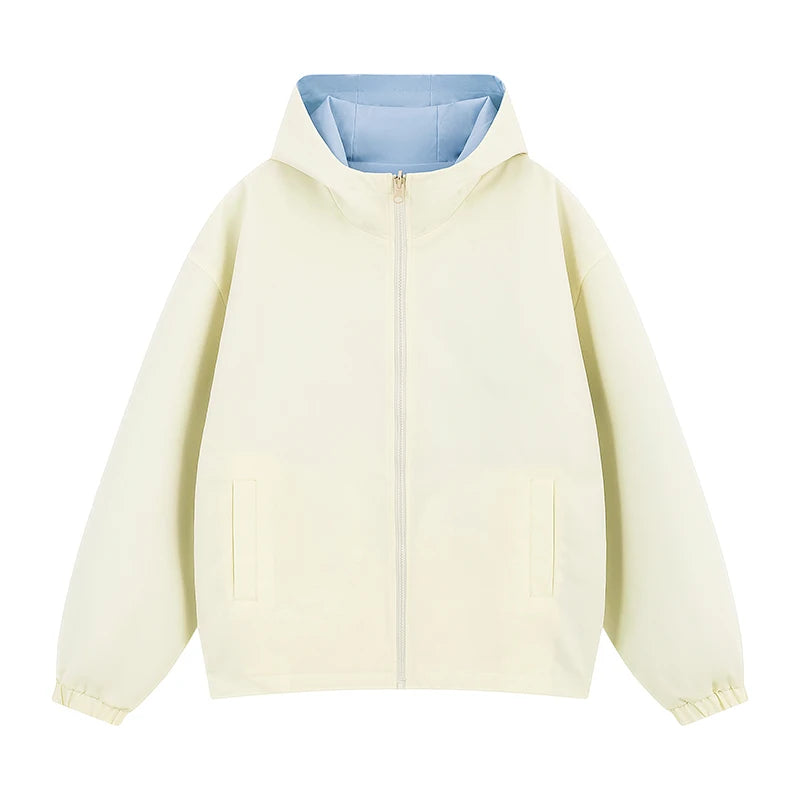 Womens Hooded Reversible Jackets 2025 Windbreaker Women Jackets Basic Coats Zipper Fashion Lightweight Jackets Famale Outerwears