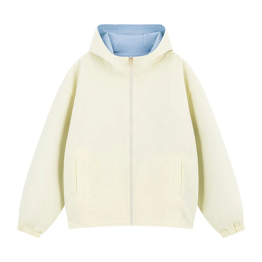 Womens Hooded Reversible Jackets 2025 Windbreaker Women Jackets Basic Coats Zipper Fashion Lightweight Jackets Famale Outerwears