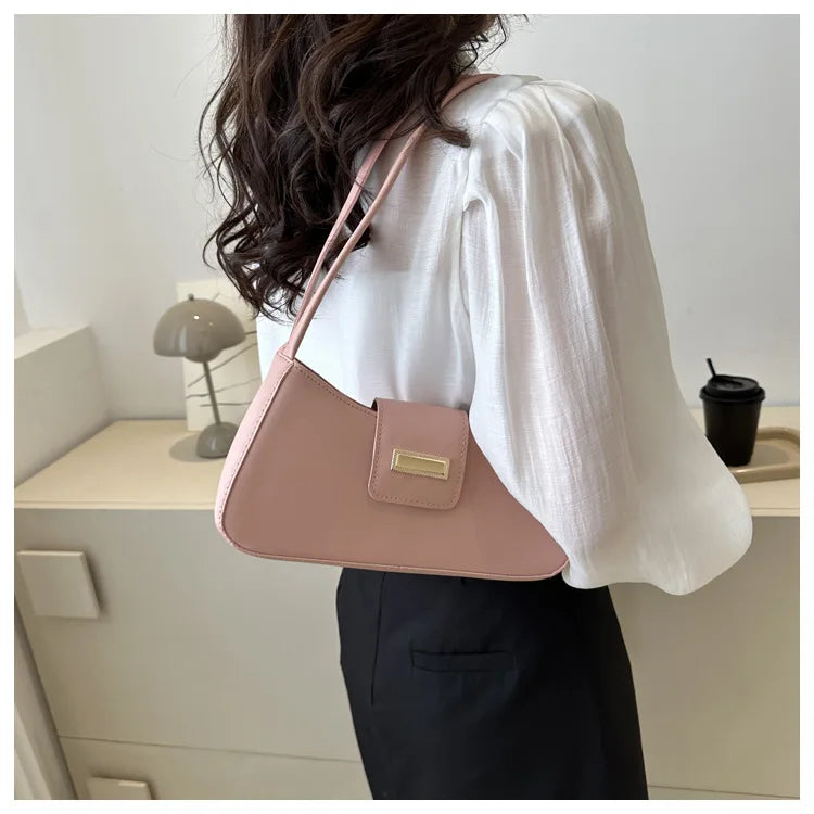 Minimalist Shoulder Bag for Women Simple Solid Color Underarm Bag Women's Buckle Handbag and Purse Fashion Small Top-handle Bags