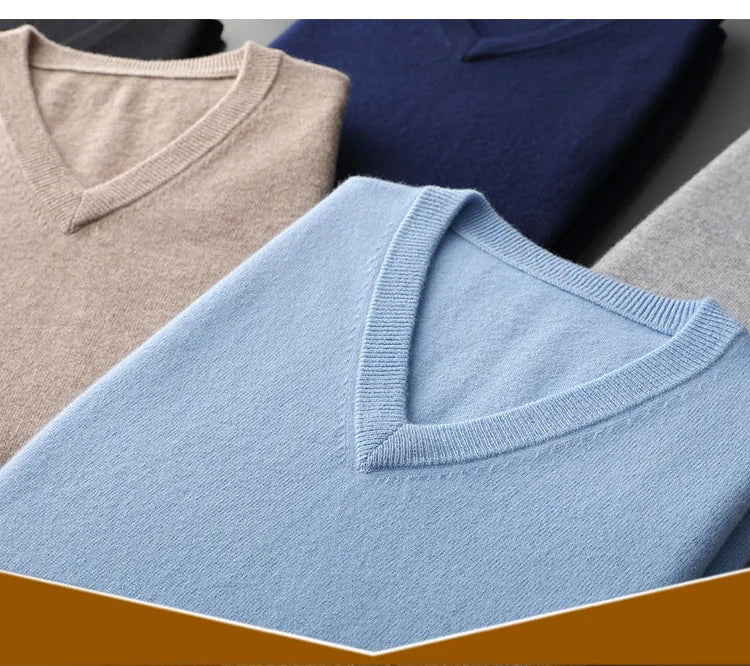 Cashmere Cotton Blend Classic V-neck Knitted Sweater Men Pullover 2024 Autumn Winter Soft Warm Business Casual Jumper pull homme