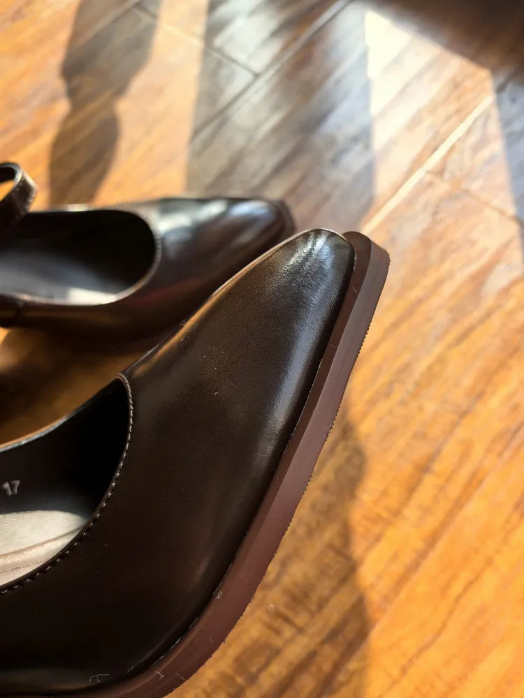 MKKHOU Fashion Pumps New High Quality Genuine Leather Pointed High Heels Mary Jane Shoes Women's Heels Leather Shoes Women Shoes