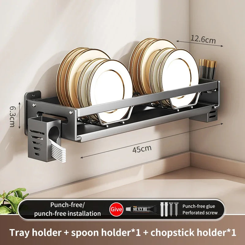 Floating Wall Drainer for Kitchen Dishes Multifunction Divider Spoon Kitchen Accessories Holder Organizers Storage Shelf Rack