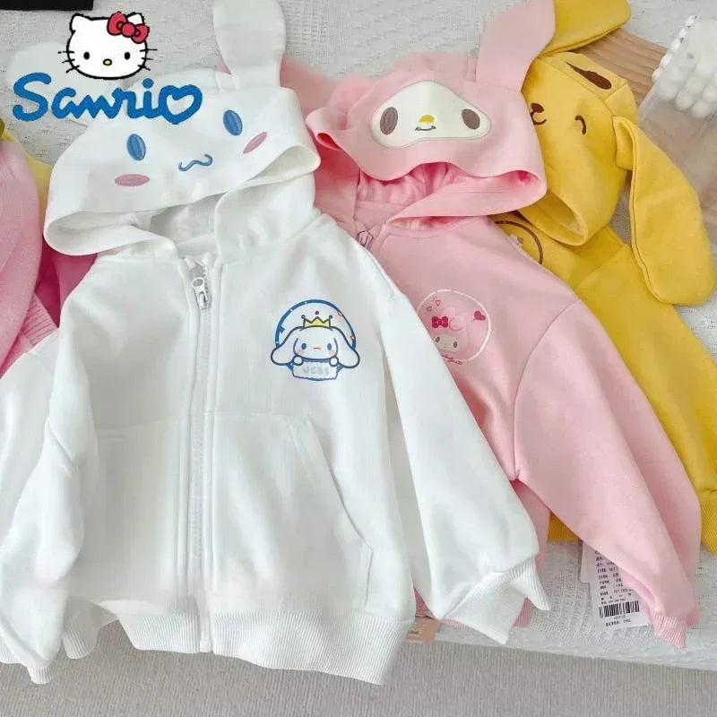 Sudadera Sanrio para niños con capucha Kawaii My Melody Kuromi Cinnamoroll cremallera abrigo cálido de manga larga Purin felpa niñas Sudadera con capucha regalo