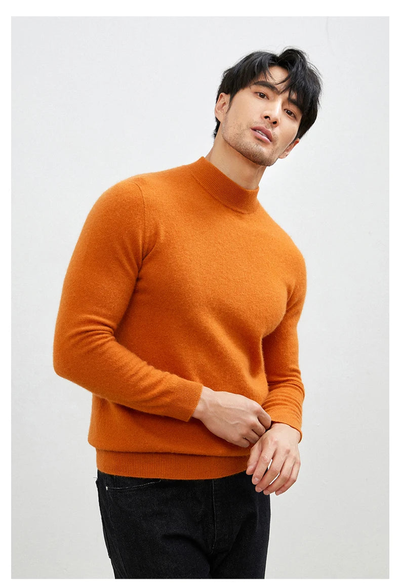 100% Pure Cashmere Men's Sweater Half High Neck Pullover Youth Business Casual Long Sleeve Jumper Spring/Autumn High-End Jacket