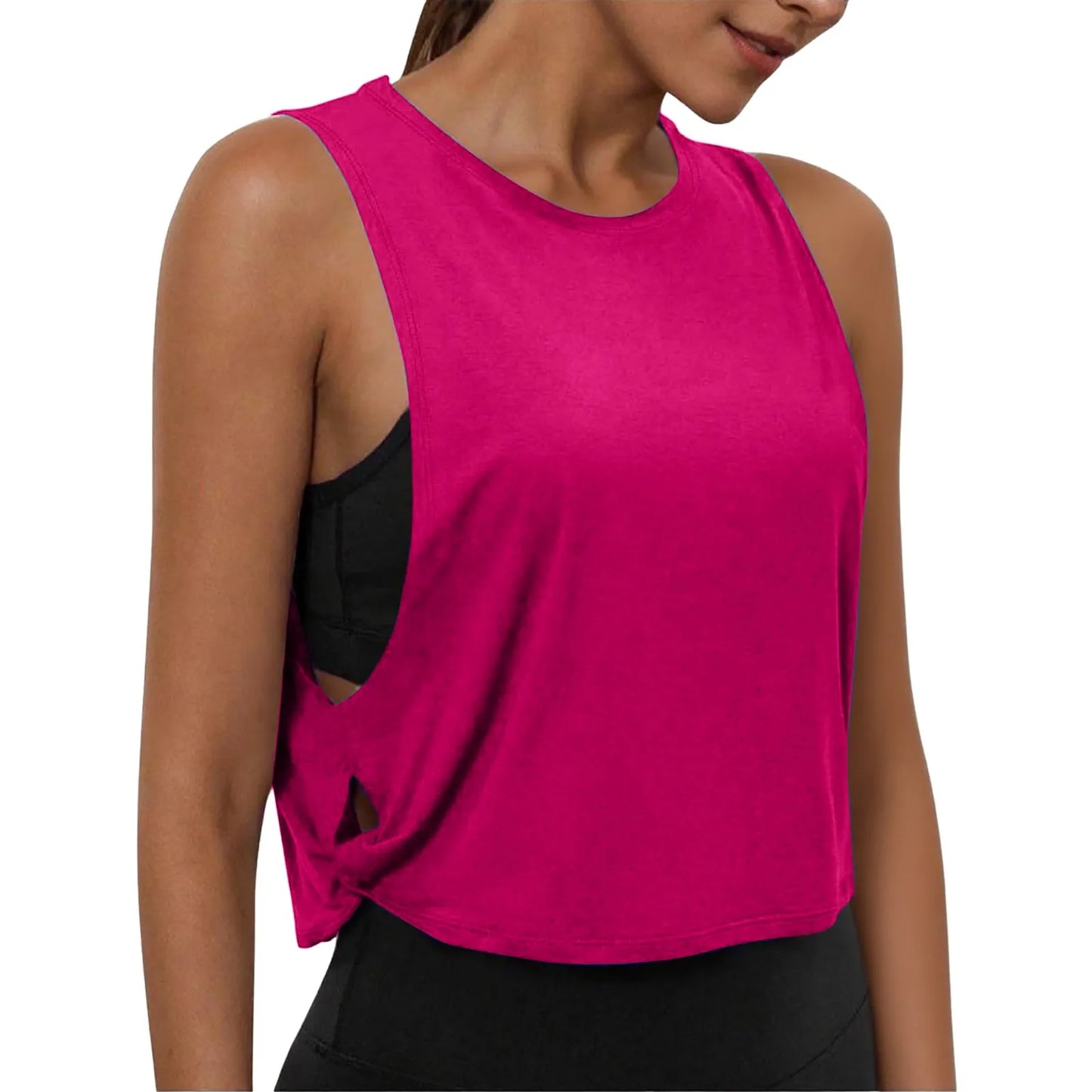 Women Sleeveless Yoga Tops Athletic Vest Breathable Blouse Cover Up Gym Workout Cool T-Shirt Running Short Tank Crop Top