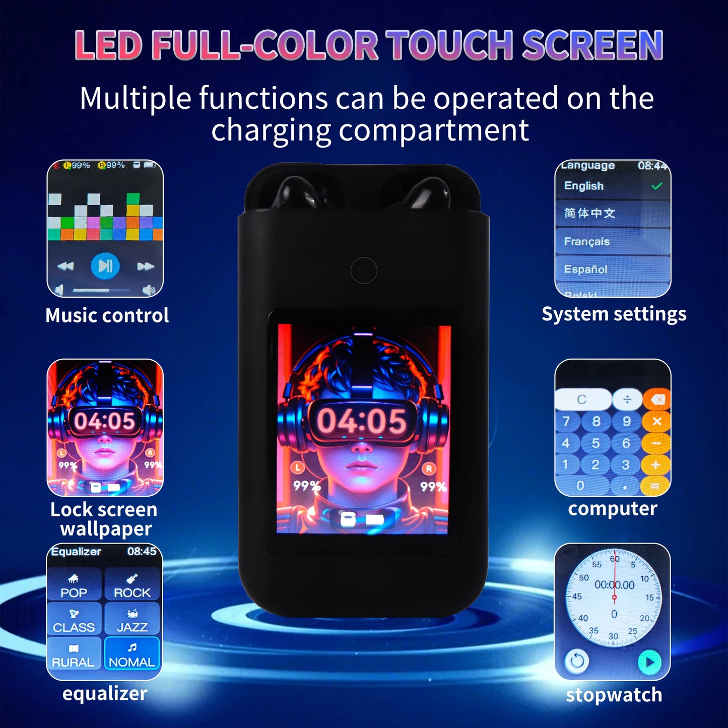 Large Screen Touch Earphone Large Battery Multiple Function In Ear Style Headphone Flashlight Power Bank Headphone Music Game