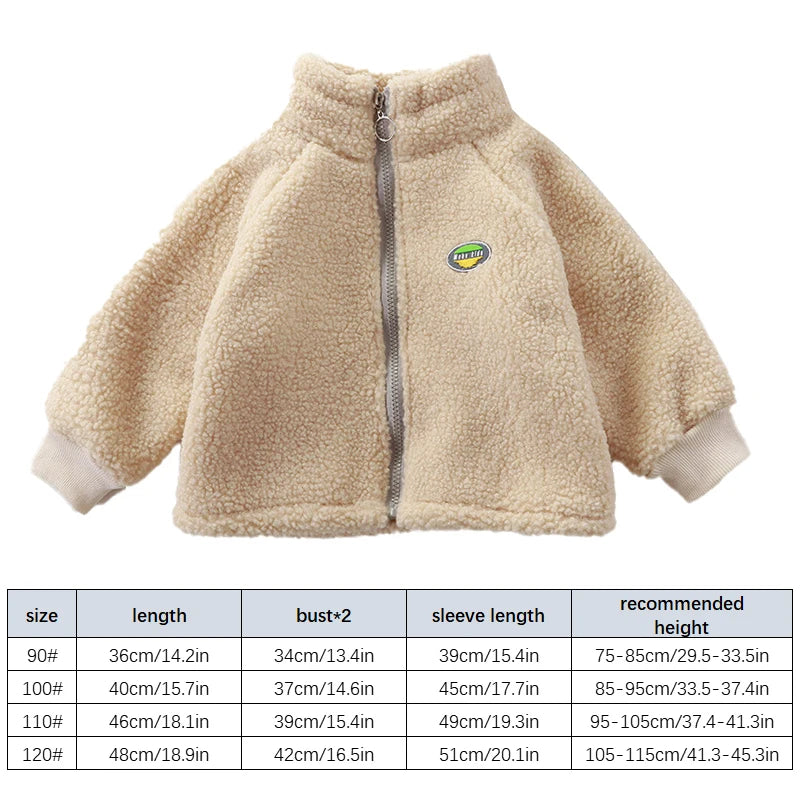 Children Plush Jacket Winter Baby Clothes Windproof Warm Thicken Velvet Kids Coat Boy Girl Toddler Lamb Fleece Turtleneck Tops