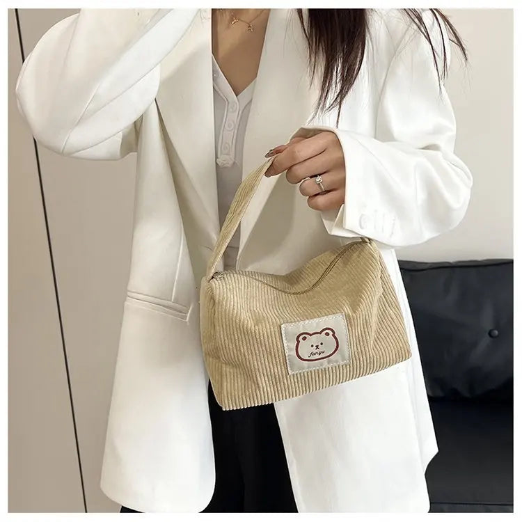 Bear Large Makeup Bag for Women Corduroy Cosmetic bag Make up Bags Zipper Pouch with handle Cosmetic Organizer Toiletry Bag