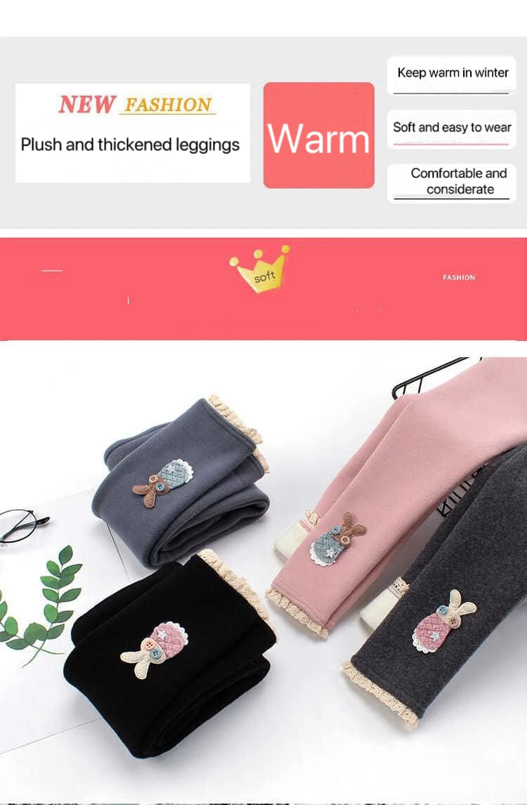 Girls Thermal Leggings Autumn Winter Kids Cute Rabbit Simplicity Tight Warm Trousers Baby Children Skinny Pants Casual Bottoms