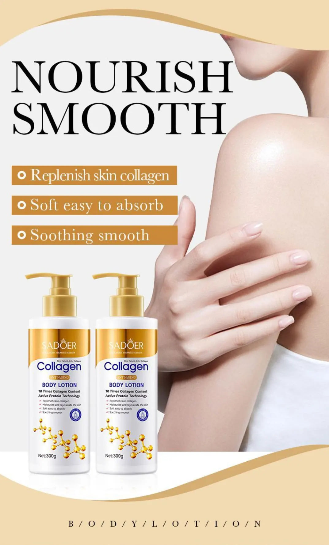 300g Collagen Anti-Aging Body Lotion: Moisturizes, Smooths, And Repairs Skin; Gentle And Easily Absorbed.