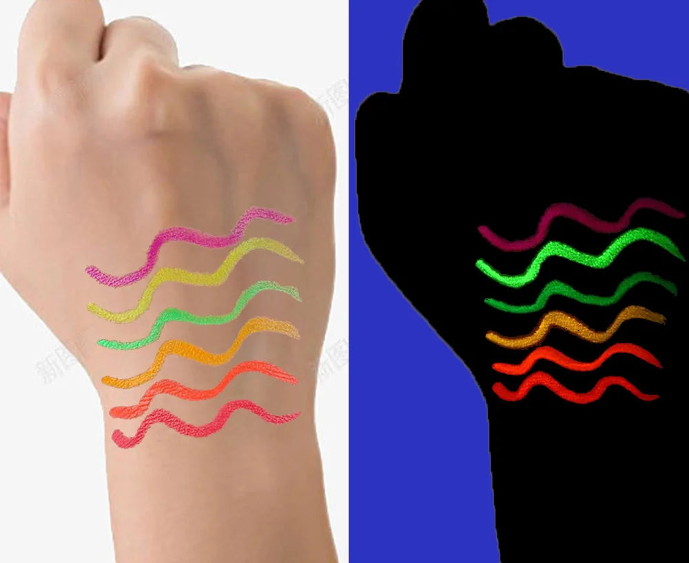 Colorful UV Glow Liquid Eyeliner 6Pcs Set, Waterproof Long Lasting Fluorescent Eye Liner For Nightclub Haloween Party Makeup