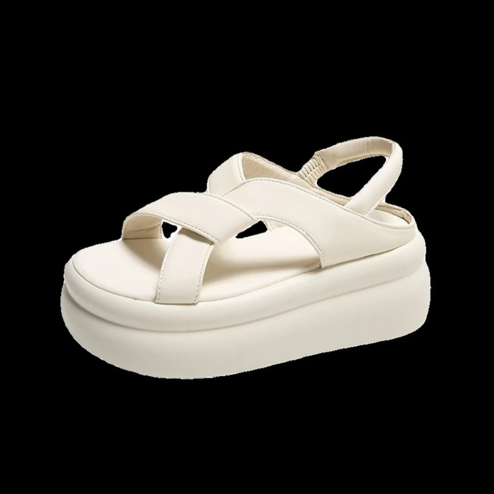 Luxe Cream Cloud-Style Platform Sandals Cross-Band Chunky Sole Slides Comfortable Walking Shoes Backless Casual Summer Mules