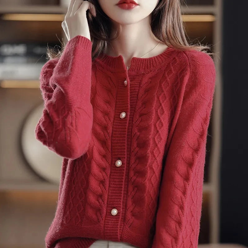 Cashmere Sweater Cardigan Women Single Breasted Long Sleeve Elegant Vintage Jumper Solid Wool Knitted Autumn Winter Outwear