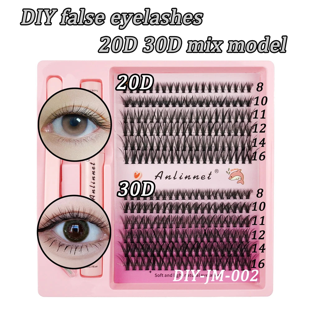 Eyelash Bundle Set DIY Eyelash 8-15mm Extended Makeup Personal Eyelash Adhesive+Sealing Layer Adhesive+Eyelash Tweezers