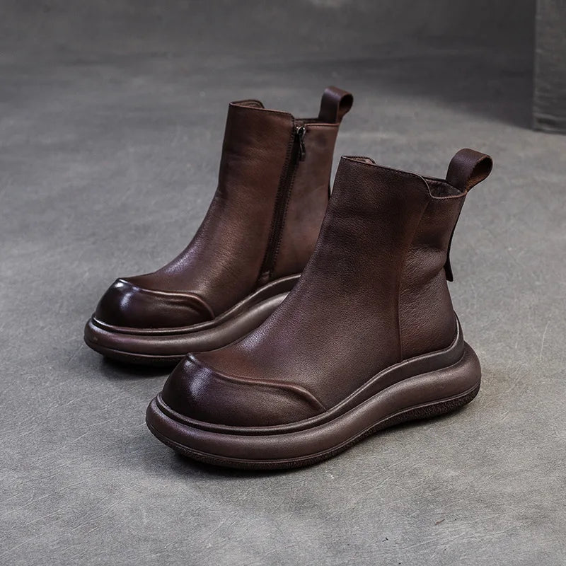 GKTINOO Genuine Leather Short Boots Women Shoes 2025 New Autumn Winter Round Toe Thick Soled Zip Handmade Platform Women Boots