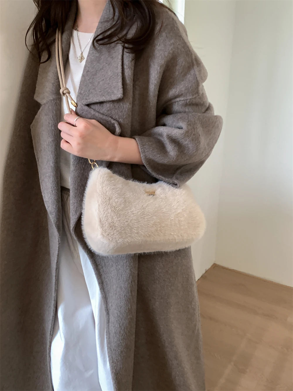 MOODS Soft Plush Crossbody Bags For Women 2025 Winter Warm Latest Luxury Designer Handbags Casual Street Shoulder Hobo Bag Lady