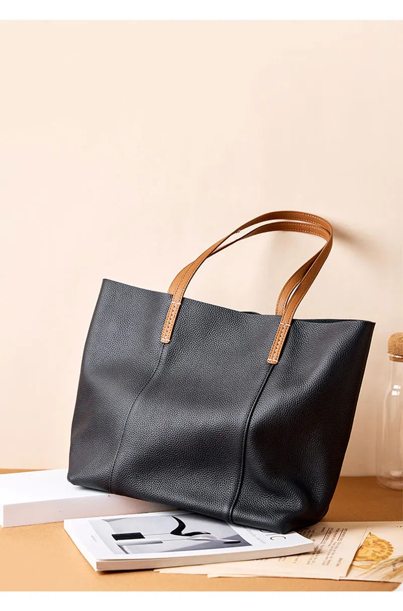 100% Genuine Leather Women's Tote Bags Luxury Designer Large Capacity Women Shoulder Bag Soft Cowhide Female Handbags 2378