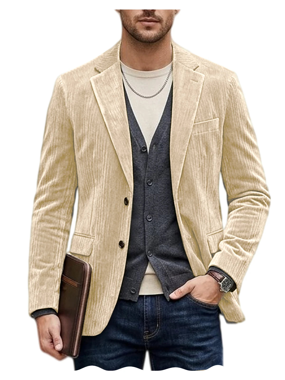 Men's Corduroy Blazer Jacket Casual Double-Sided Snow Cotton Slim Fit Notched Lapel Sport Coat for Business Daily Wear