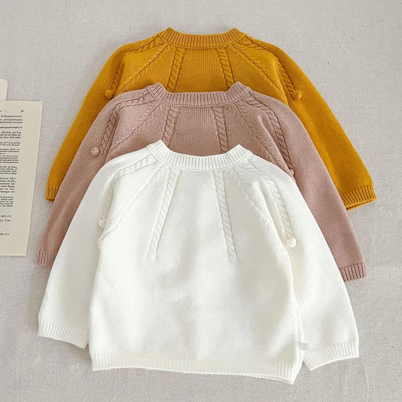 Autumn Winter Korean Style Toddler Baby Girls Sweater Coat Newborn Baby Girls Solid Color Knitting Cardigan Baby Girl Clothing