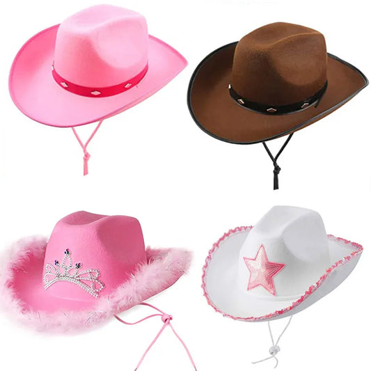 Accesorio de disfraz rosa a la moda, sombrero de vaquero para adultos, sombrero de Cosplay de Barbi, gorra de estrella para niñas y adolescentes, sombrero Barbiecore Unisex