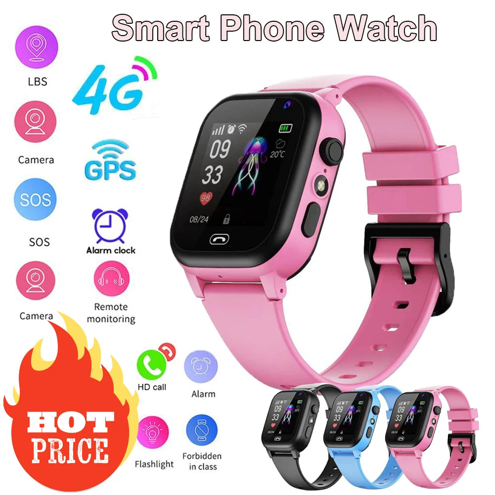 4G Kids Smart Phone Watch SOS Call LBS Tracker Location Sim Card Clock Camera Chat Waterproof Smartwatch Boys Girls Gifts