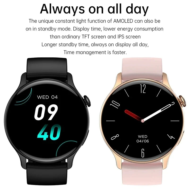 2024 GPS Smart Watch Women 1.43 Inch AMOLED 466*466 HD Screen Sport Heart Rate NFC Custom Dial Bluetooth Call Smartwatch Ladies