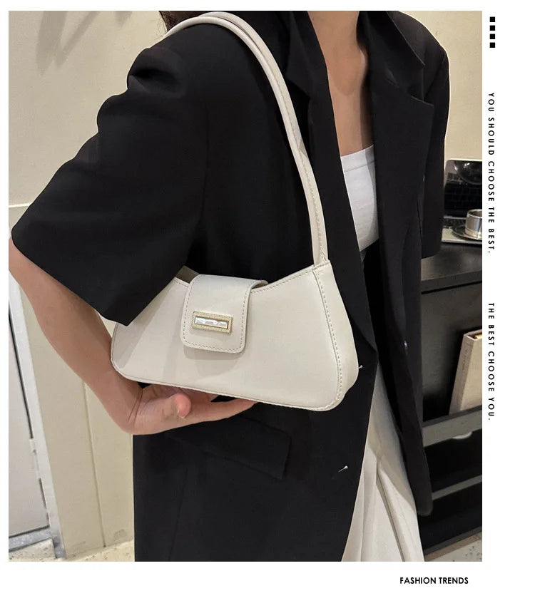 Minimalist Shoulder Bag for Women Simple Solid Color Underarm Bag Women's Buckle Handbag and Purse Fashion Small Top-handle Bags