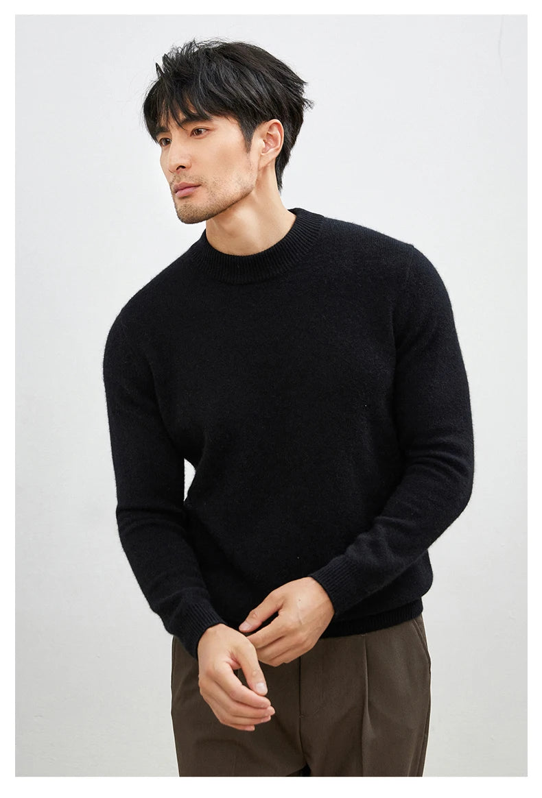 100% Pure Cashmere Men's Sweater Half High Neck Pullover Youth Business Casual Long Sleeve Jumper Spring/Autumn High-End Jacket