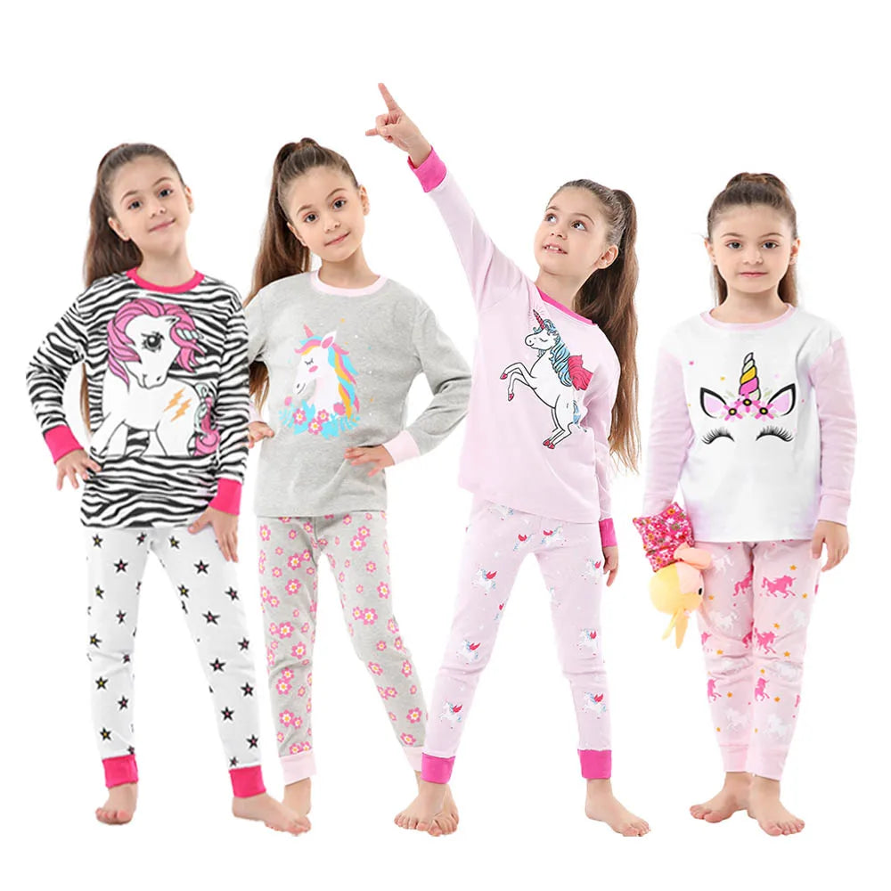 Girls Pajamas Sets Kids Cotton Full Sleeve Pyjamas 2Pcs Top Shirts+Pants Clothing Children's Sleepwear Loungewear