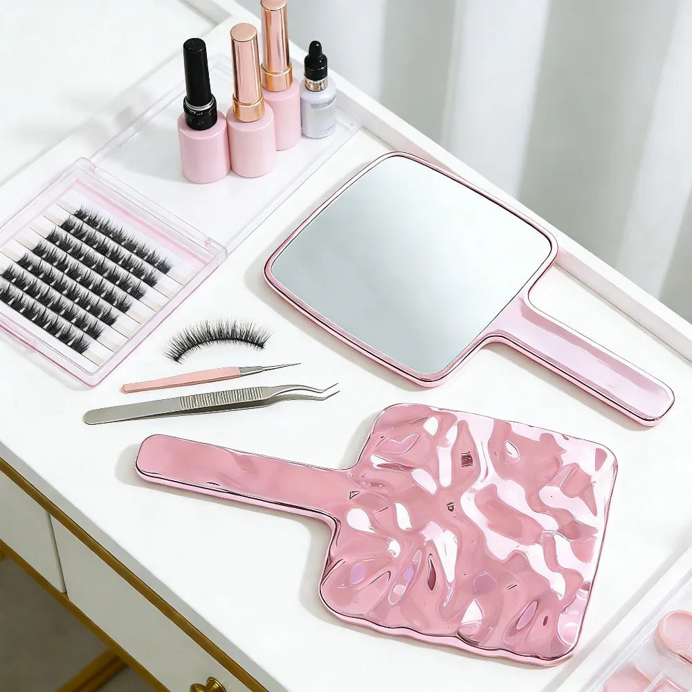 Professional Eyelash Extension Mirror Handheld Stainless Steel Lash Tech Supplies Salon Inspection Tool Makeup Photography Props