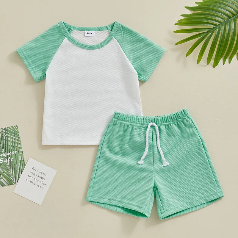 Toddler Baby Girl Boy Summer Clothes Raglan Short Sleeve Shirt Shorts Set Infant 2Pcs Casual Outfits 2T 3T